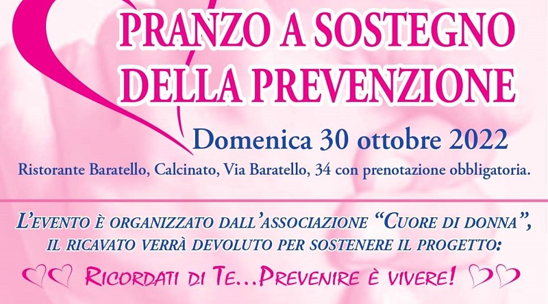 Pranzo a sostegno della prevenzione domenica 30 ottobre