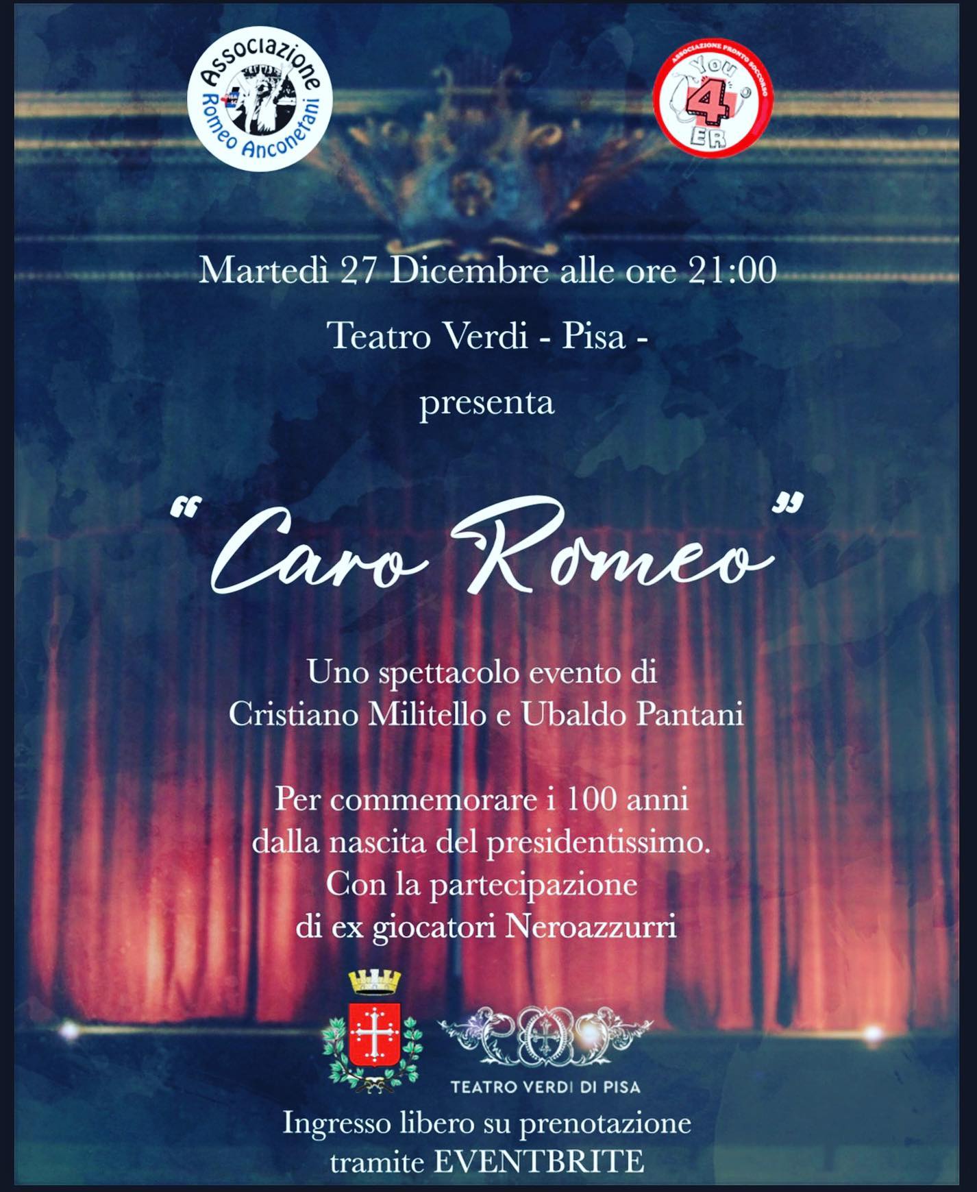 'Caro Romeo': al Teatro Verdi si celebra il Presidentissimo  con MILITELLO e PANTANI