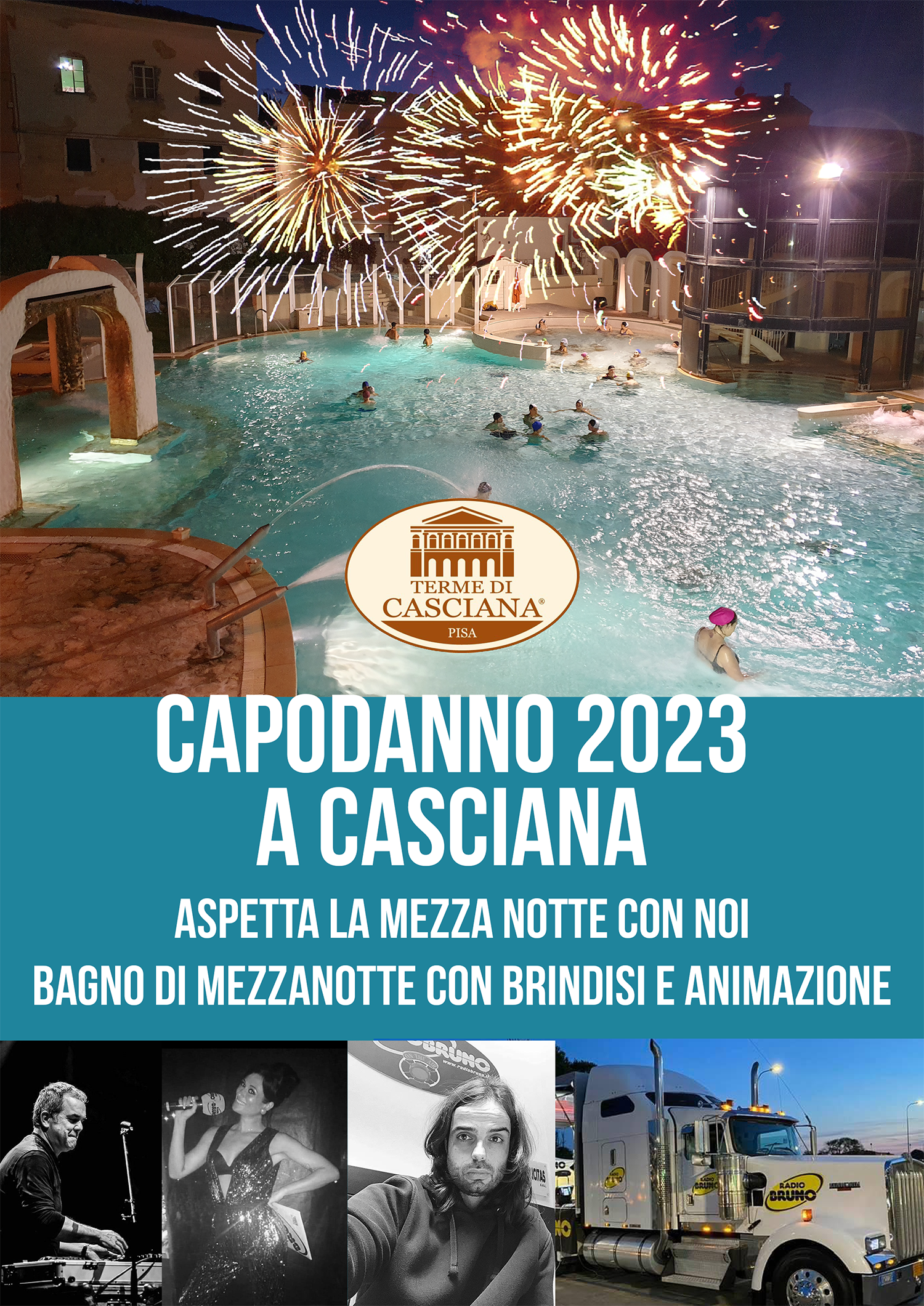 Capodanno a Casciana Terme con Radio Bruno, animazione e tanta musica in acqua termale e in piazza con il Disco Truck !