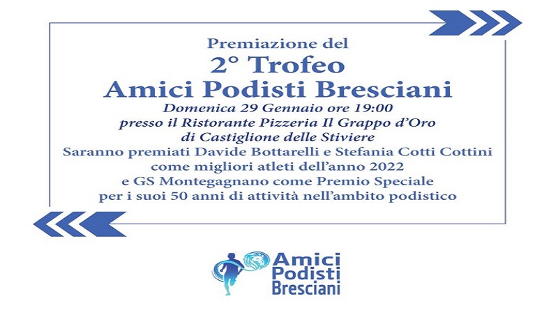 Domenica 29: premiazione del 2° Trofeo “Amici Podisti Bresciani”
