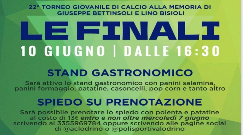 Sabato 10 giugno: 22° Torneo giovanile di calcio in memoria di Giuseppe Bettinsoli e Lino Bisioli