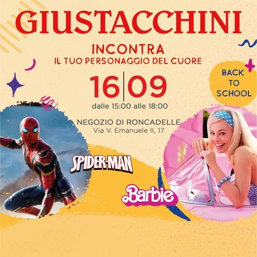 Giustacchini incontra il tuo personaggio del cuore sabato 16 settembre