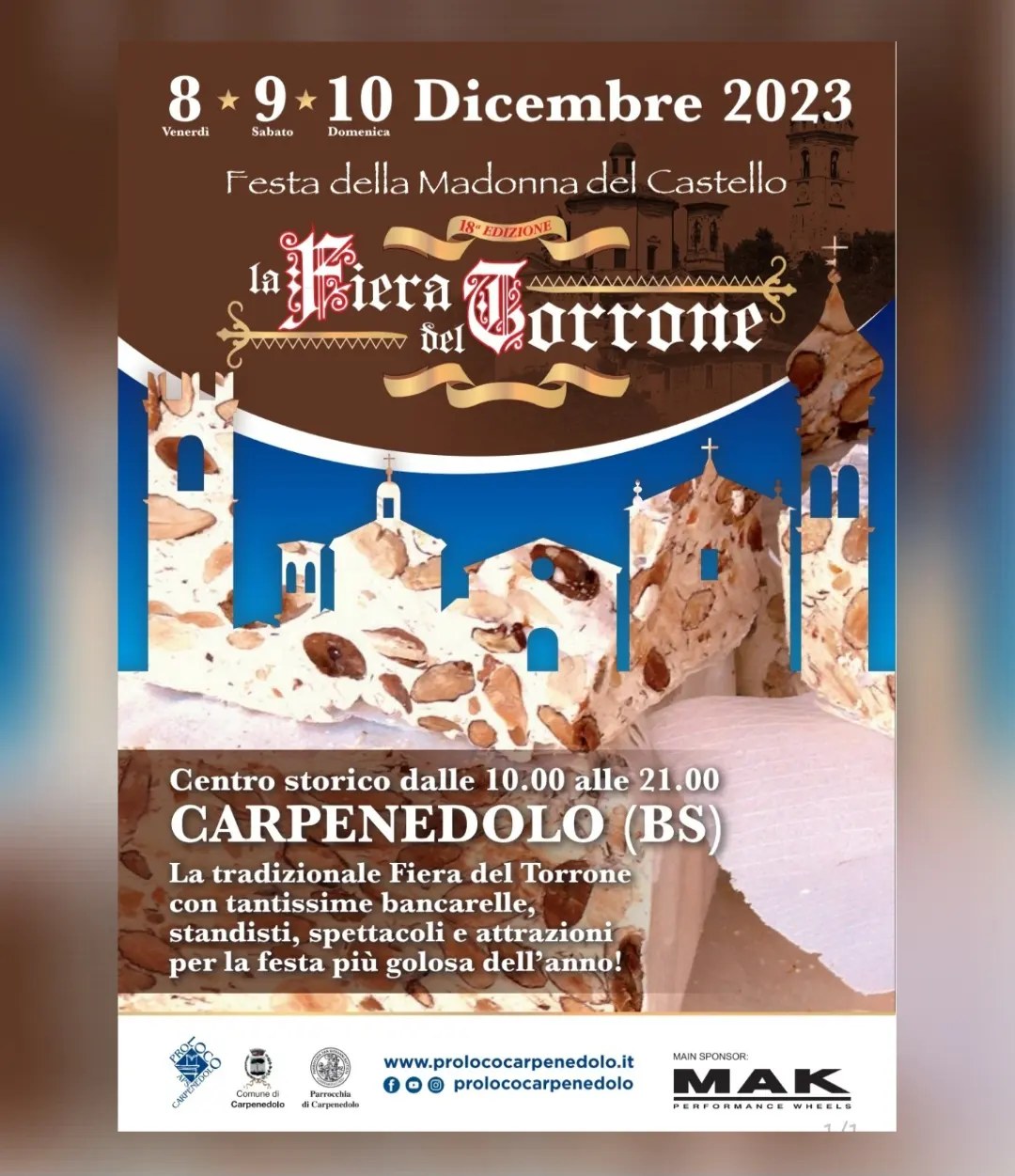 L’8, 9 e 10 dicembre, come da tradizione, a Carpenedolo torna la Fiera del Torrone