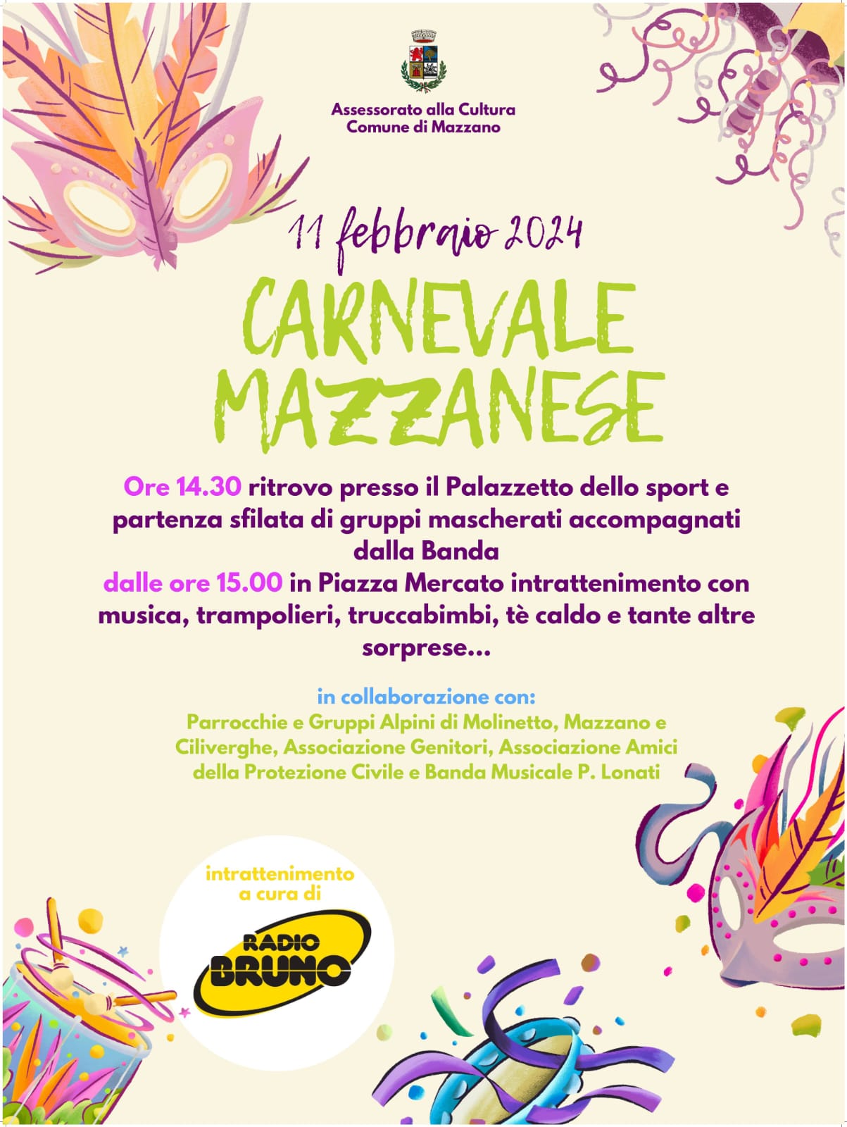 Domenica 11 febbraio, il Carnevale Mazzanese con Radio Bruno!