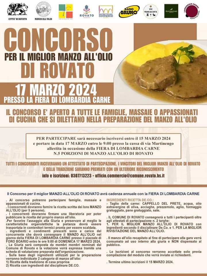 Il 17 marzo il concorso per il miglior manzo all'olio di Rovato!