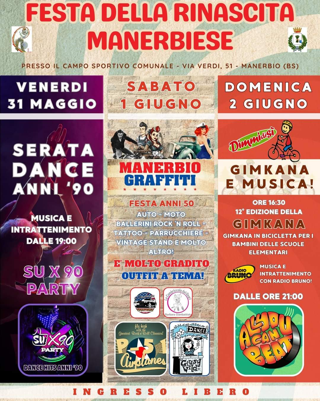 Dal 31 maggio al 2 giugno: Festa della rinascita Manerbiese