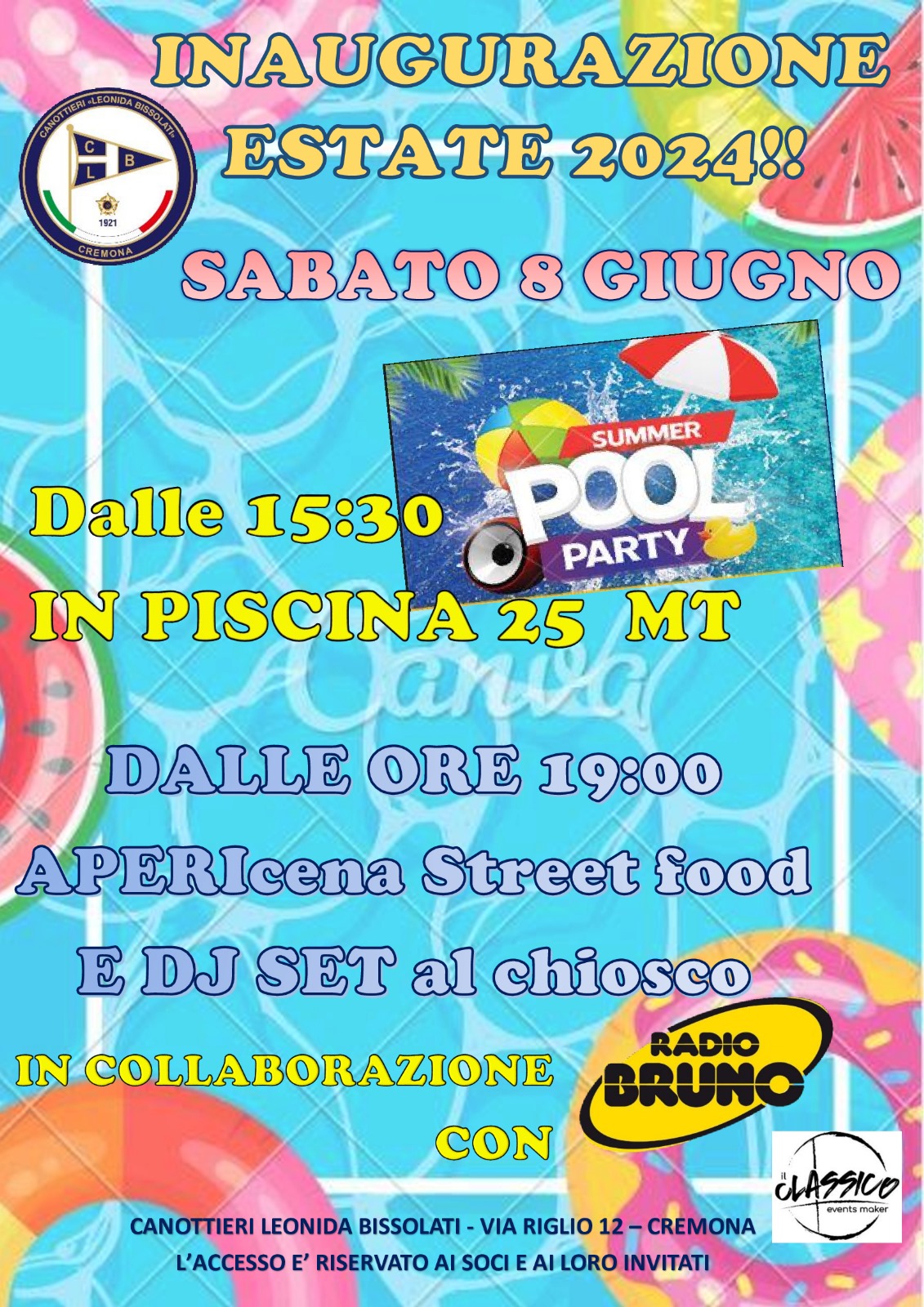 Summer pool party: sabato 8 giugno con i Canottieri Leonida Bissolati