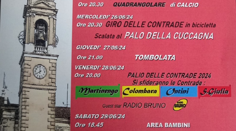 37° festa dei patroni a Orzivecchi, Venerdì 28 giugno il palio delle contrade con Radio Bruno