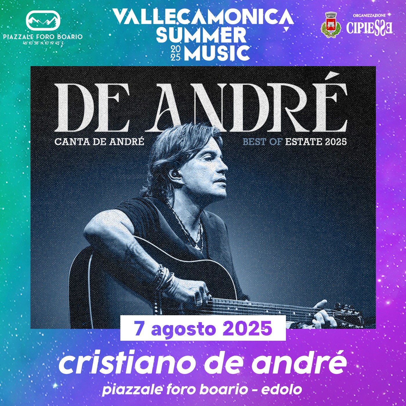 Vallecamonica Summer Music 2025: Cristiano De André in concerto a Edolo – 7 agosto