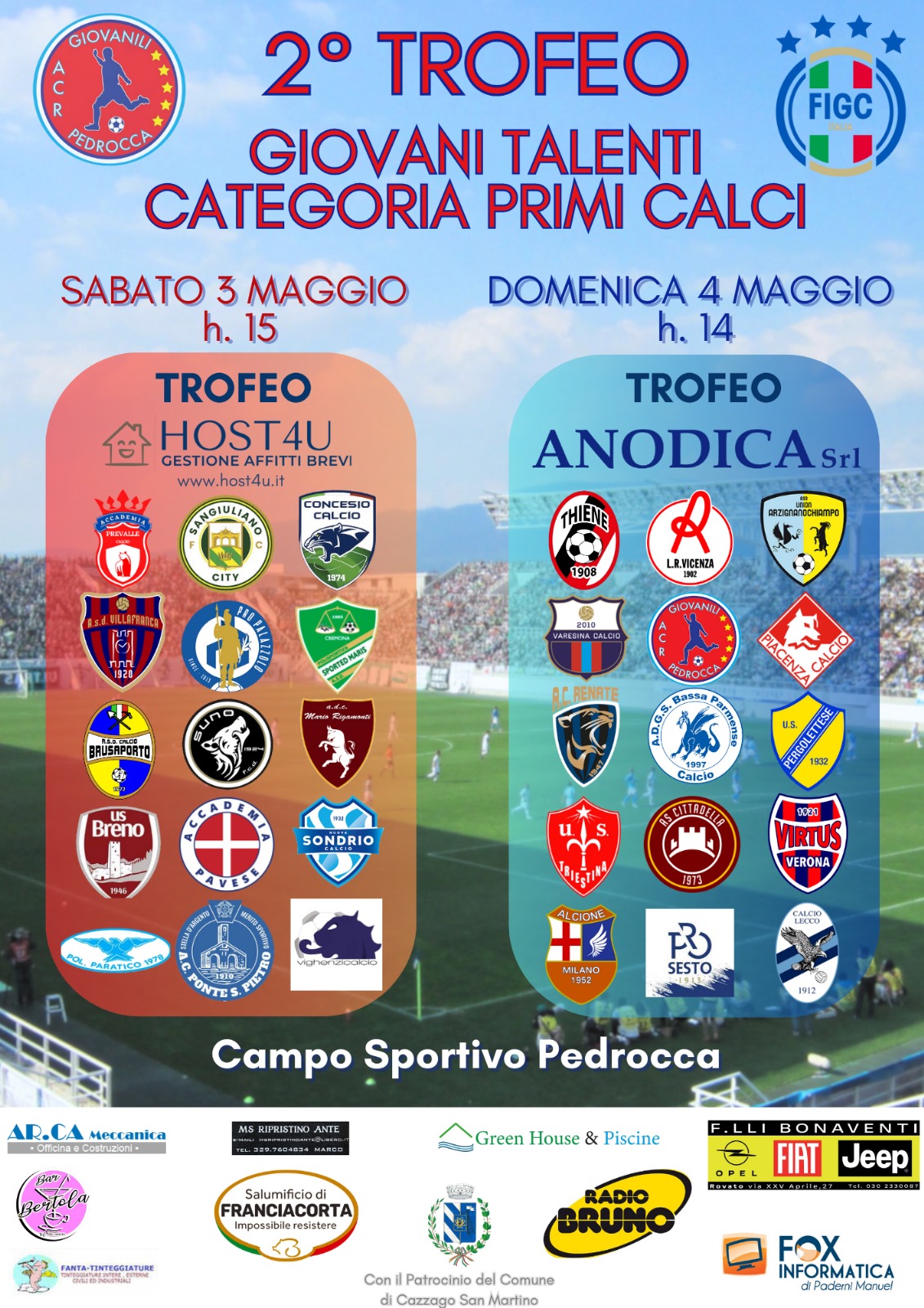 Il 3 e 4 maggio torna il torneo dei giovani talenti al Campo Sportivo Pedrocca!