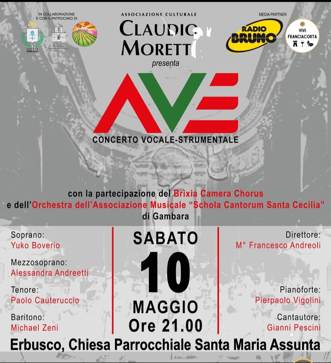 Sabato 10 maggio alle 21.00, a Erbusco si terrà AVE: il concerto vocale-strumentale