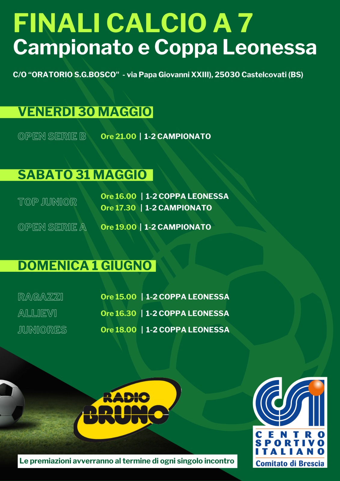 Finali di calcio a 7 a Castelcovati: 30 e 31 maggio e 1 giugno!