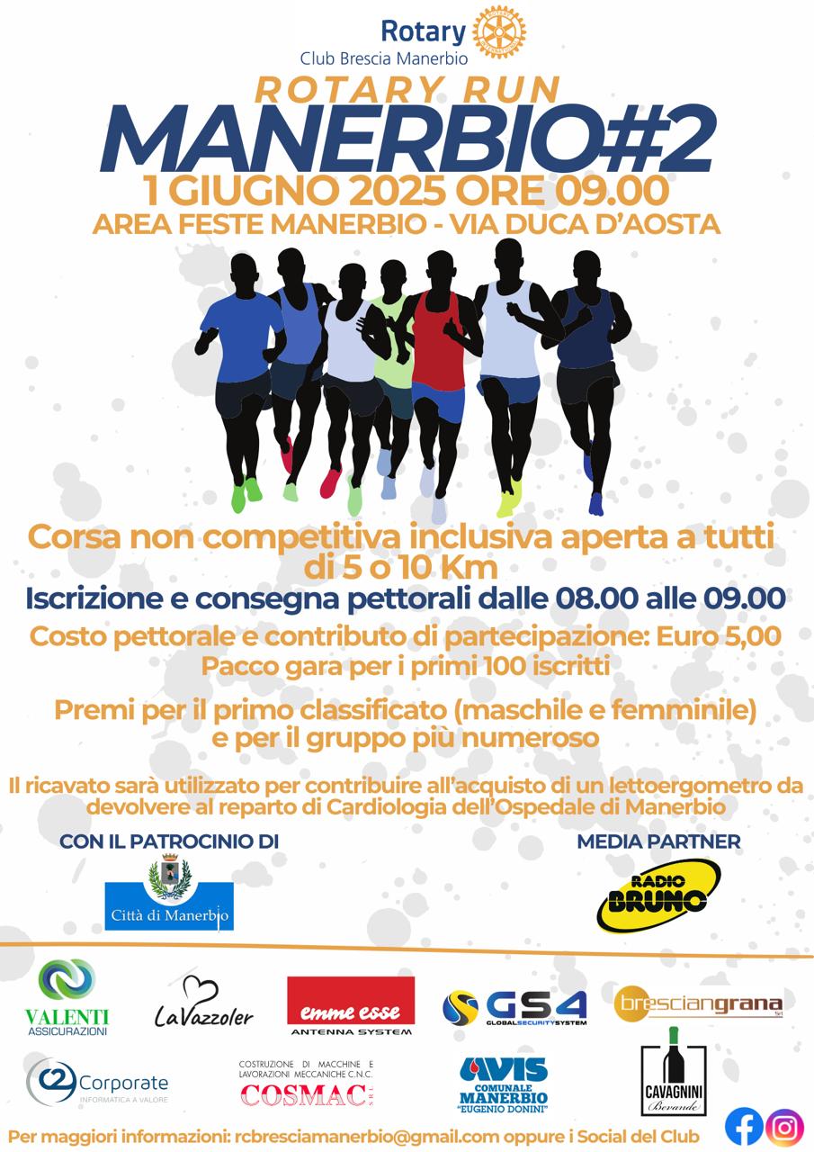 Domenica 1 giugno arriva la Rotary Run Manerbio #2