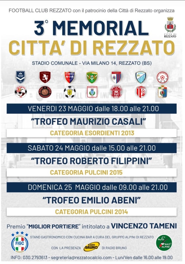 Dal 23 al 25 maggio, a Rezzato, torna il 3° Memorial Città di Rezzato