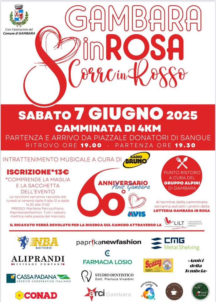 Gambara in rosa corre in rosso: sabato 7 giugno dalle 19.00!