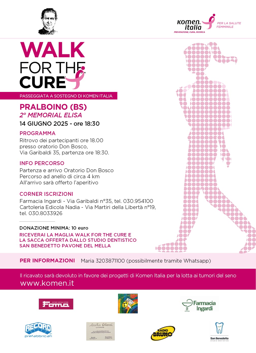 A Pralboino la “Walk for the Cure” in memoria di Elisa: una camminata per la prevenzione Sabato 14 giugno 2025,