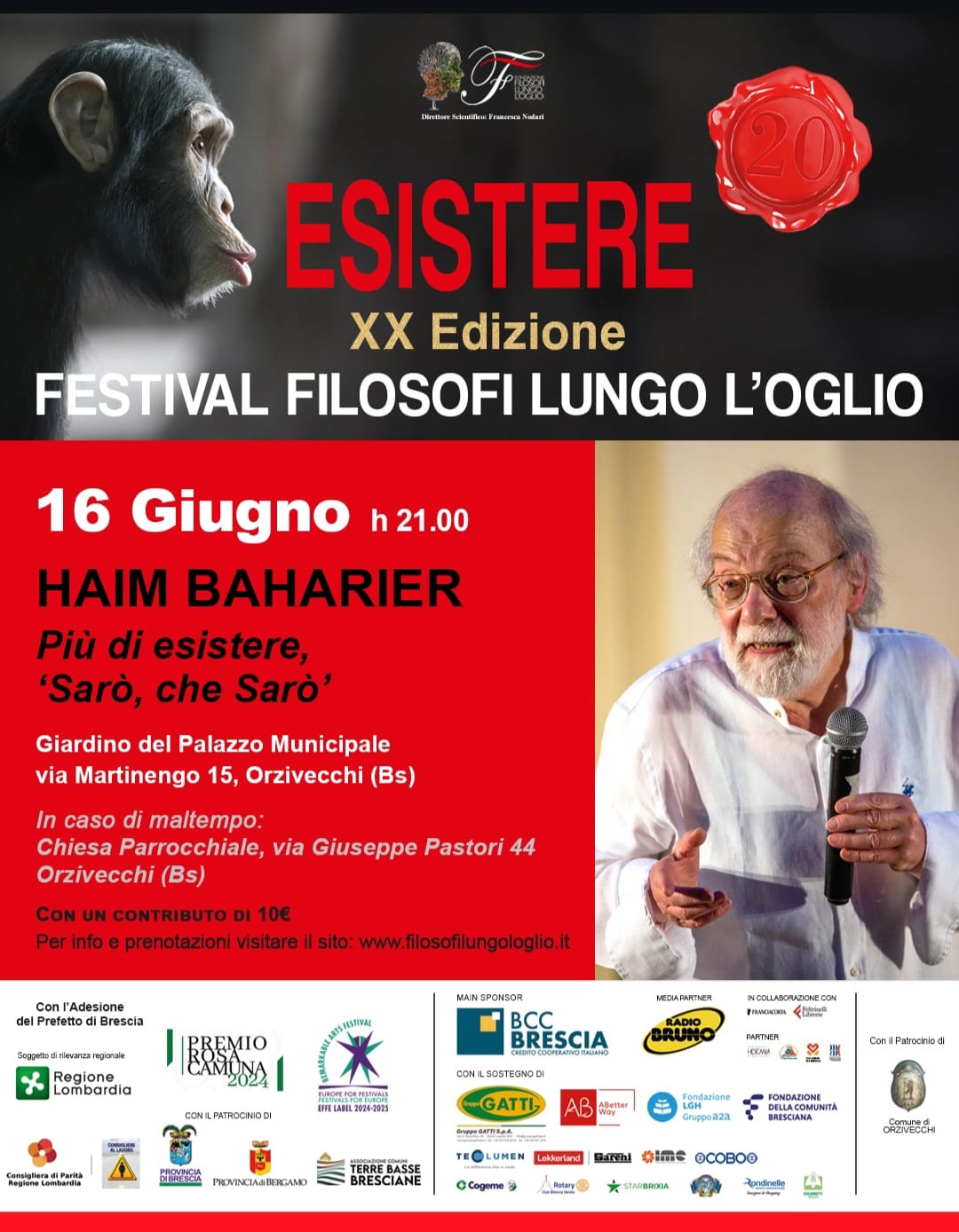 A Orzivecchi il pensiero di Haim Baharier per la XX edizione del Festival Filosofi lungo l’Oglio
