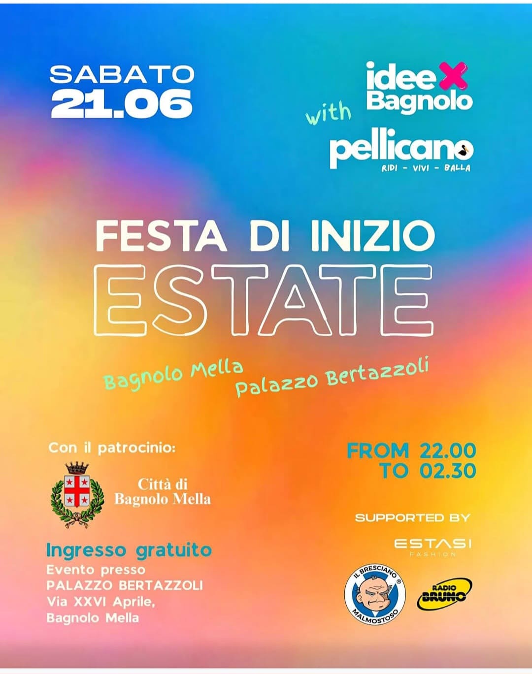 Sabato 21 giugno la festa di inizio estate a Bagnolo!