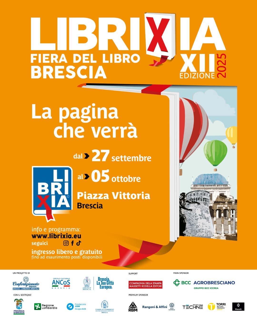 Dal 27 settembre al 5 ottobre, vi aspettiamo in Piazza Vittoria per Librixia, la fiera del libro di Brescia