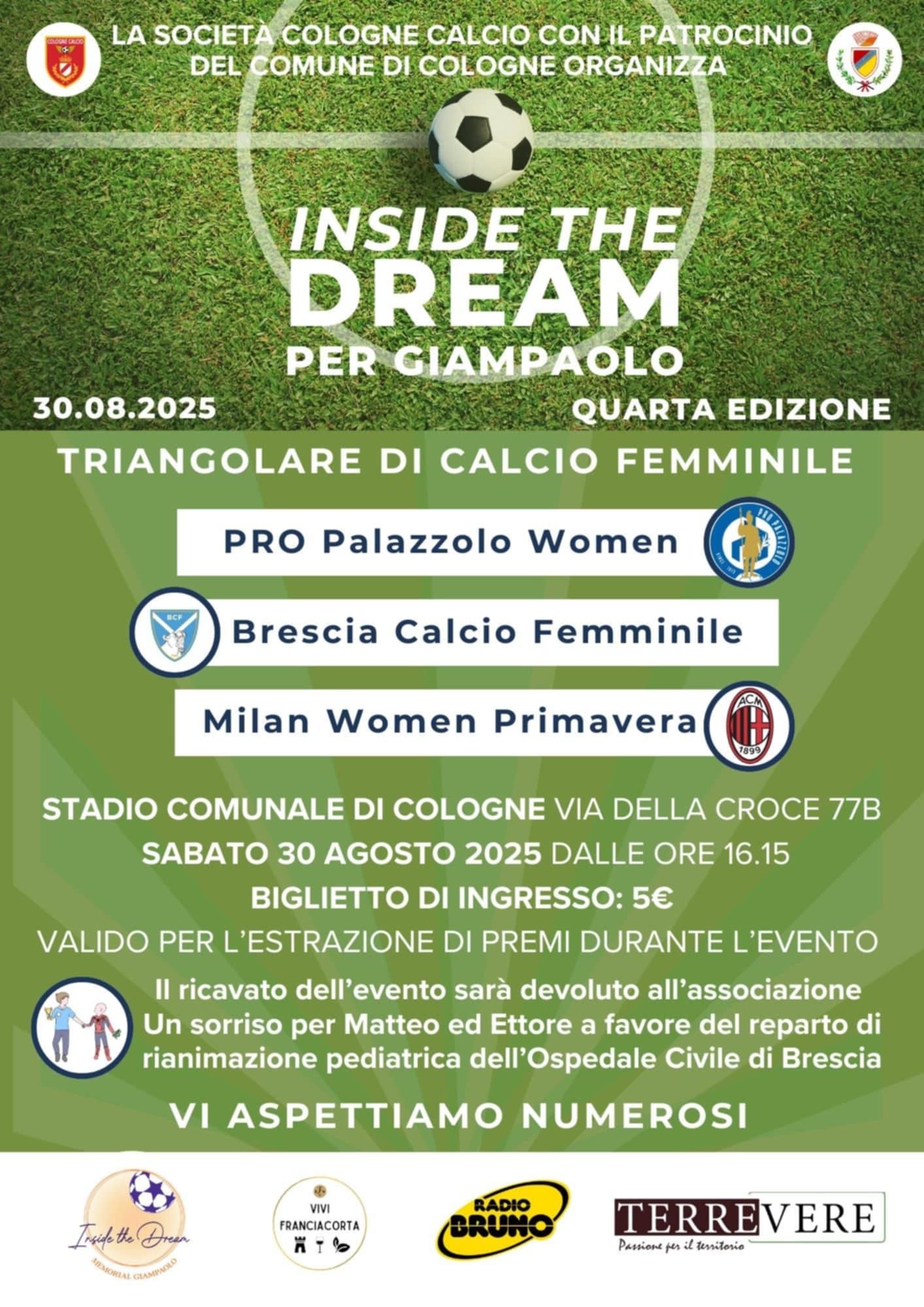 ⚽ Inside the Dream – per Giampaolo Sabato 30 agosto allo Stadio comunale di Cologne
