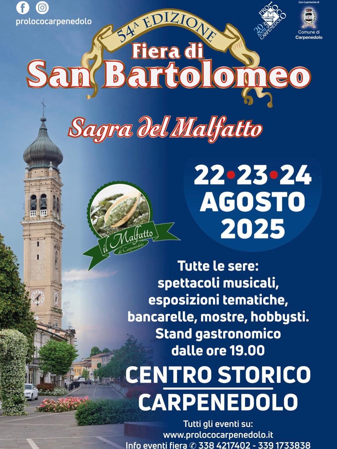 54ª edizione – Fiera di San Bartolomeo Sagra del Malfatto 22, 23, 24 agosto 2025