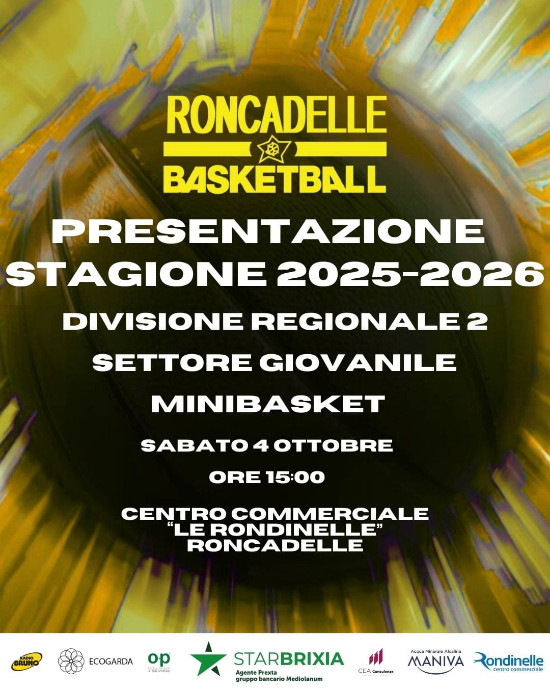 Sabato 4 ottobre la presentazione ufficiale del Roncadelle Basket ⛹