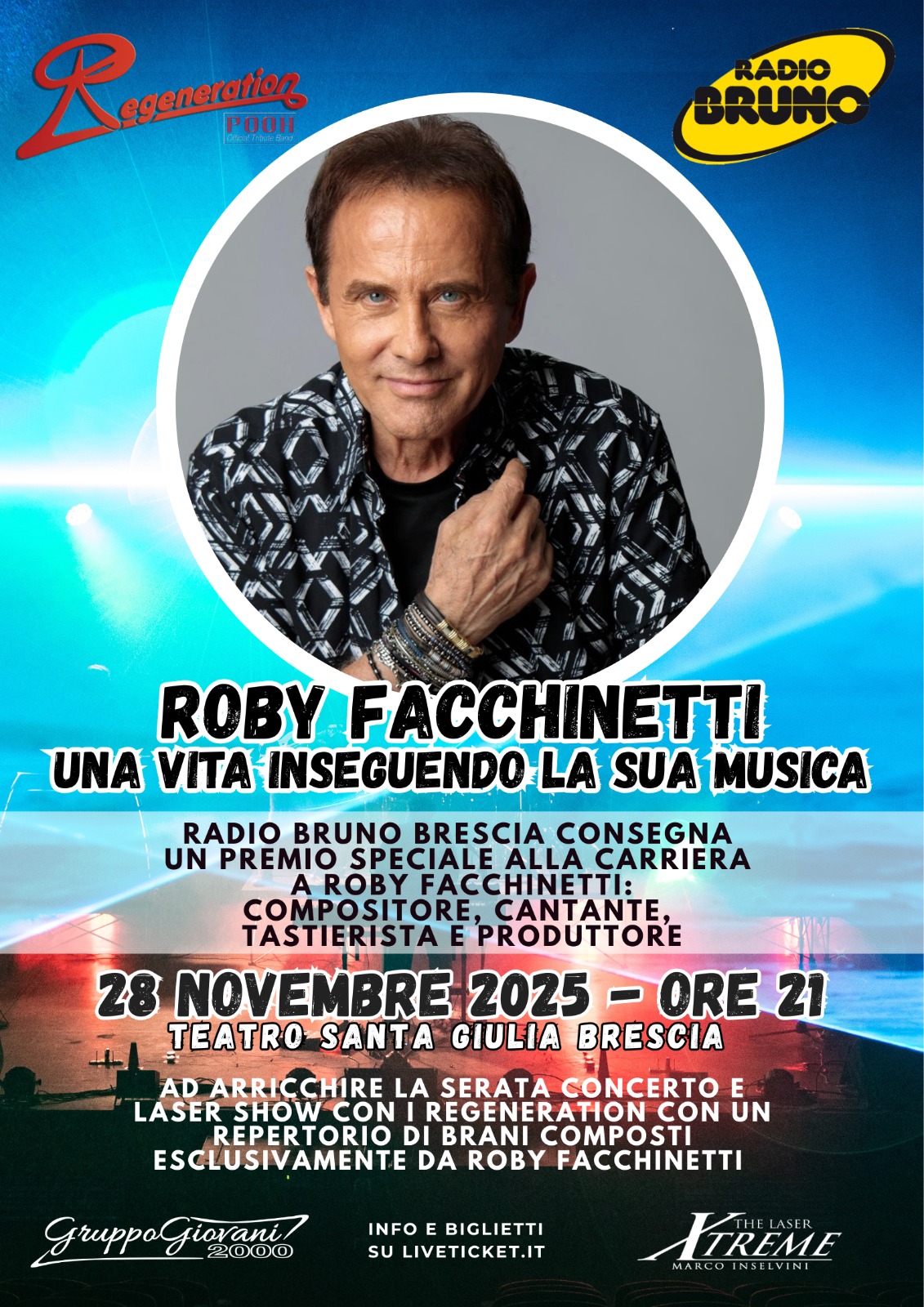 Il 28 novembre, verrà conferito un premio speciale alla carriera di Roby Facchinetti  per la sua vita trascorsa inseguendo la musica!