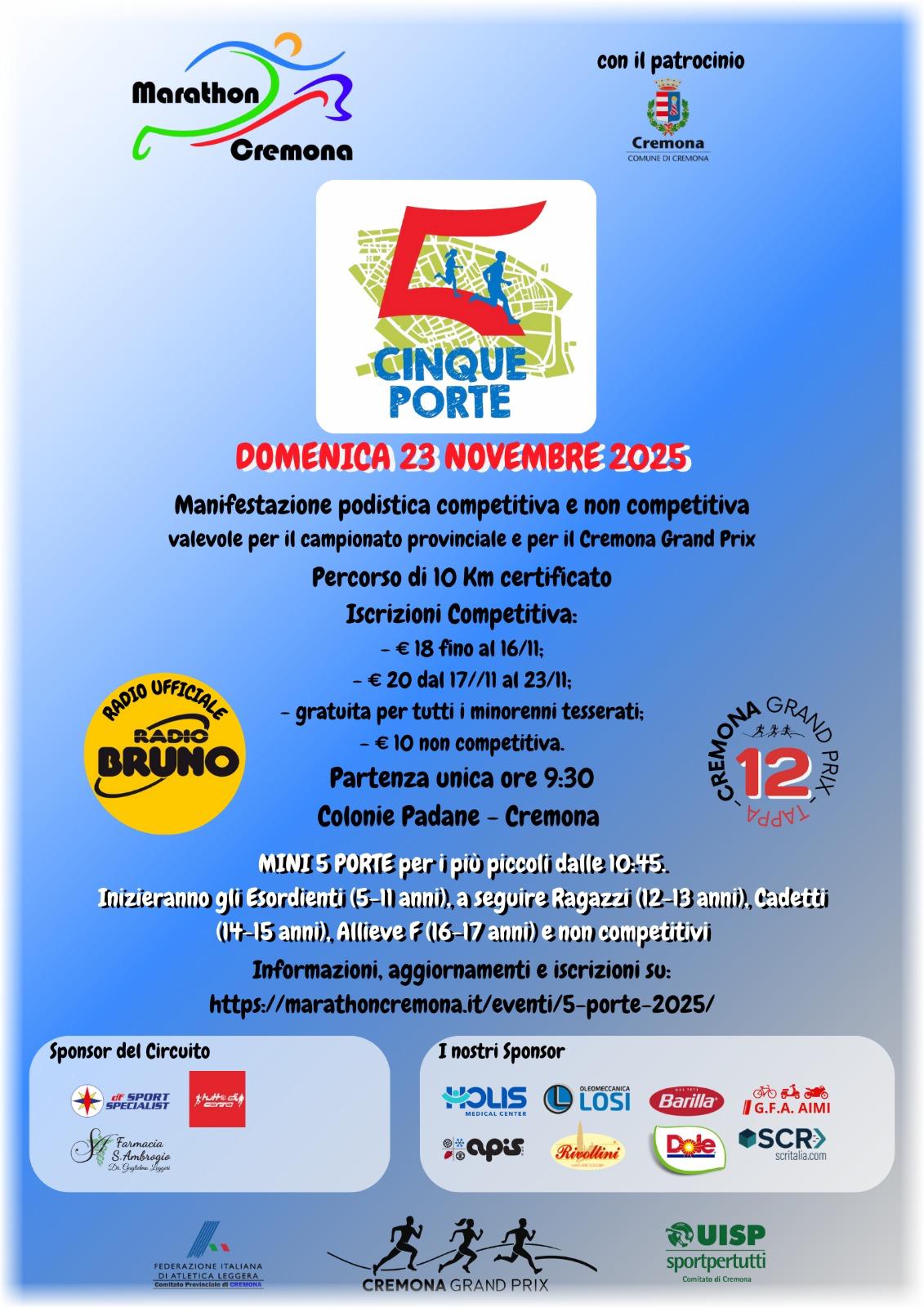 Ritorna la “5 PORTE” a Cremona: 10 km tra Corsa e Divertimento! ‍♀