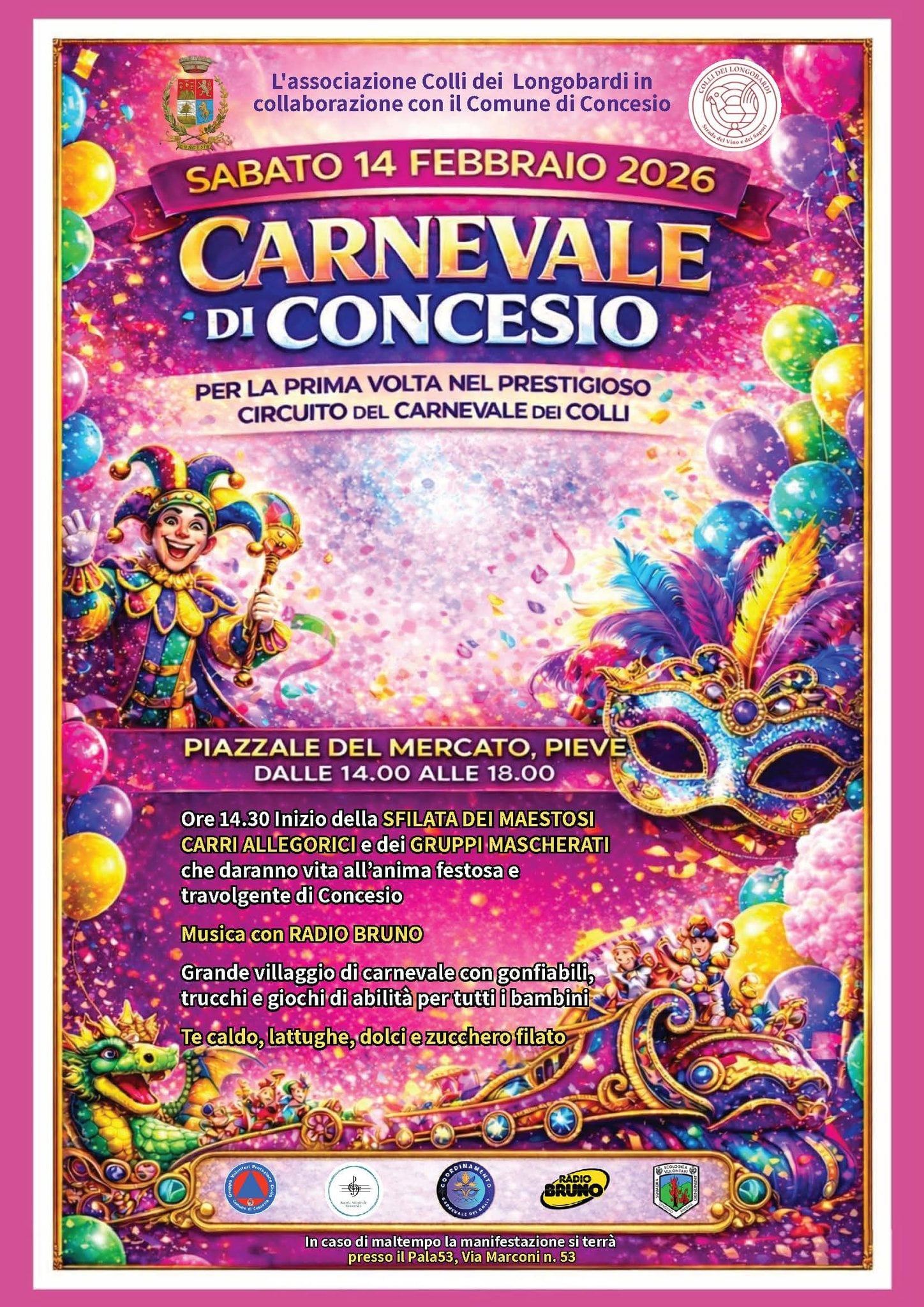 Sabato 14 febbraio grande festa con il CARNEVALE DI CONCESIO