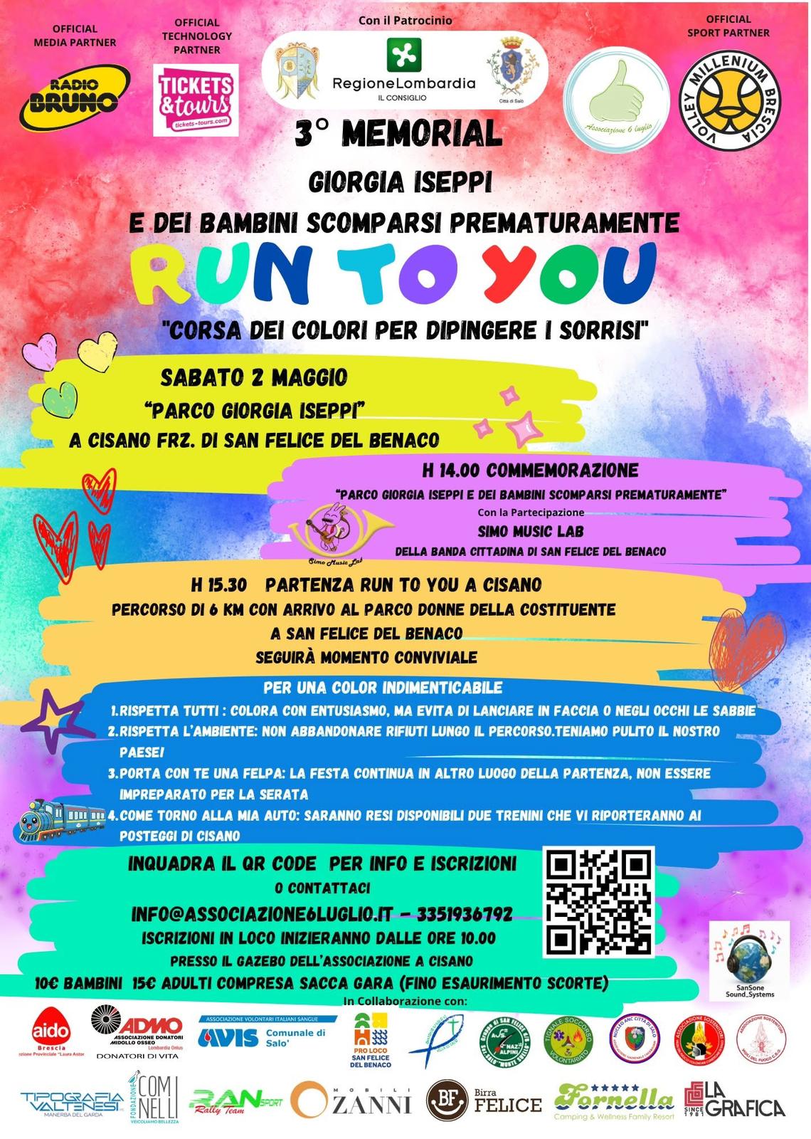 ‍♀️ Run To You – 3° Memorial Giorgia Iseppi, sabato 2 maggio