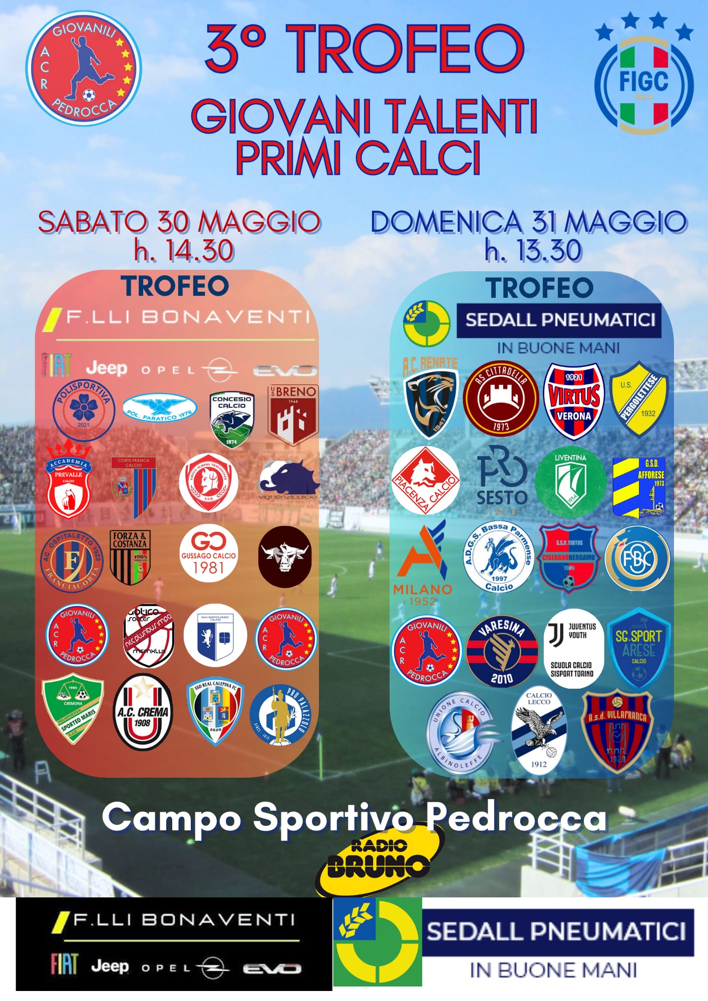 Domenica 31 maggio Pedrocca torna protagonista con il 3° Trofeo “Giovani Talenti – Primi Calci”