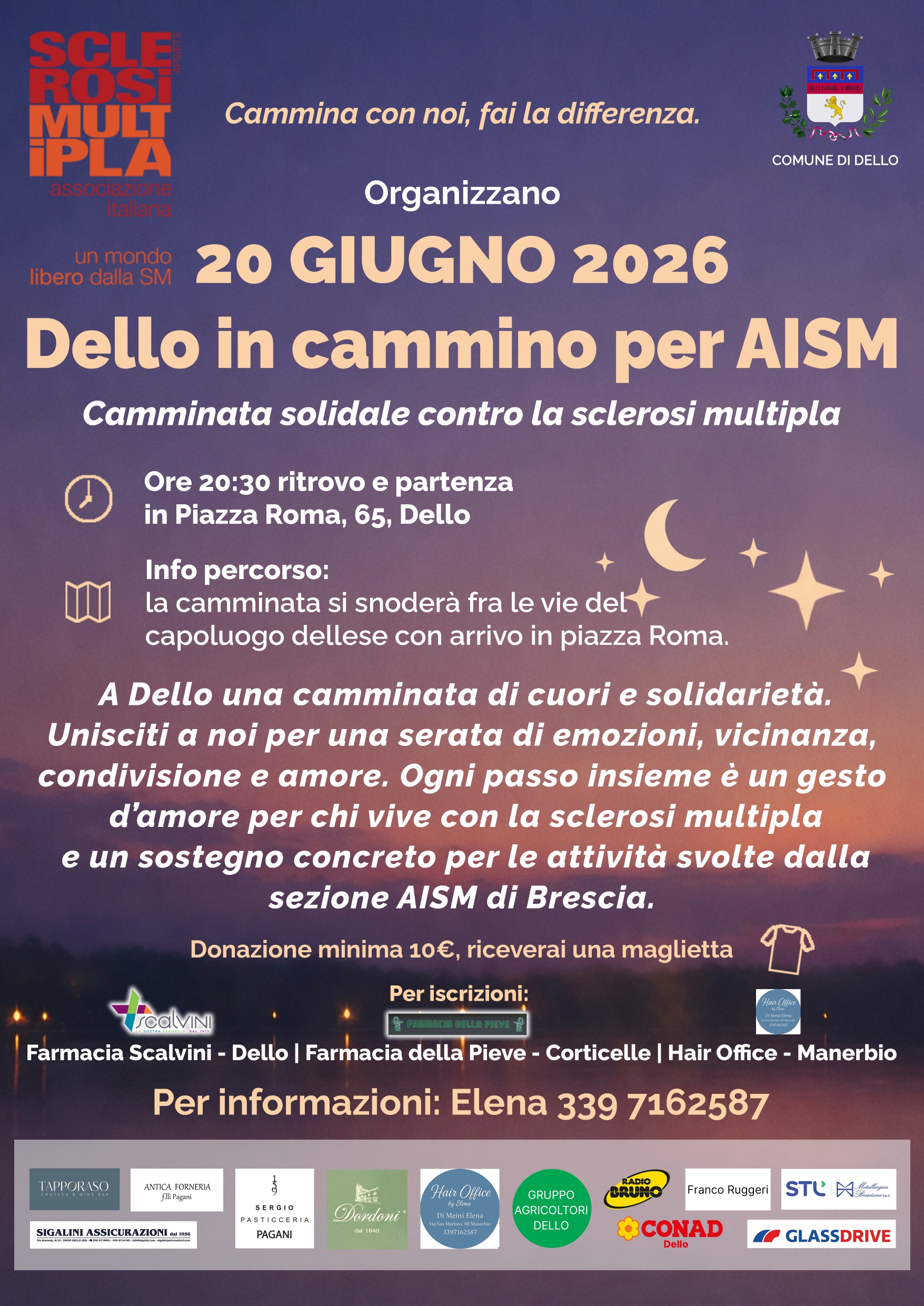Dello in cammino per AISM: il 20 giugno una serata di solidarietà contro la sclerosi multipla