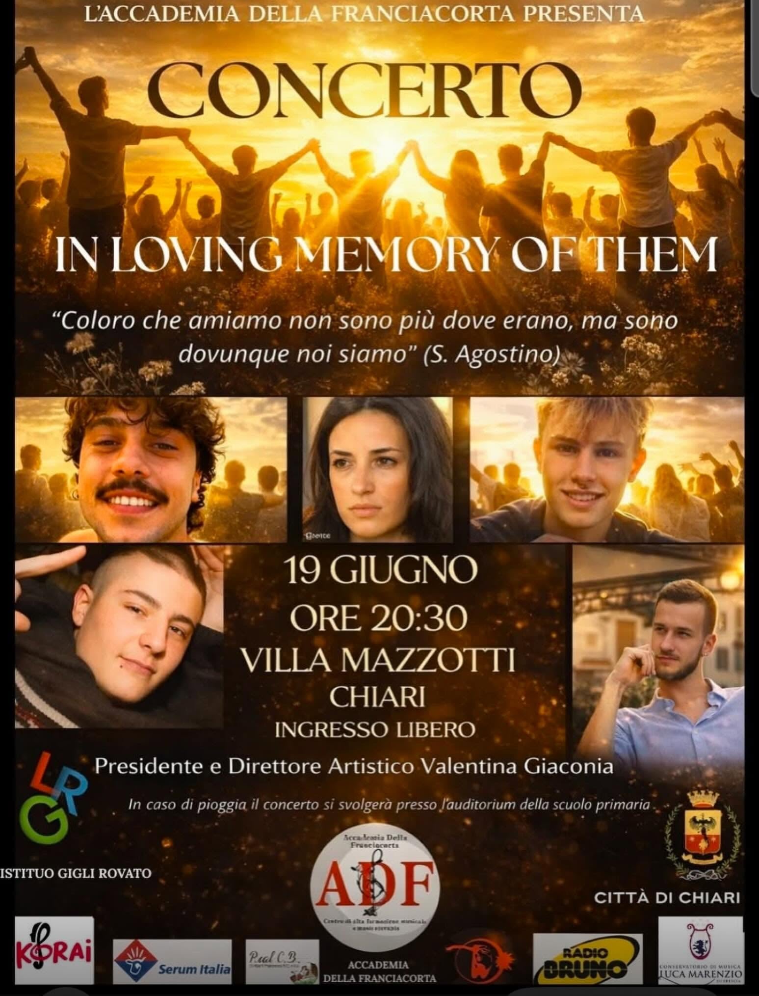 Venerdì 19 giugno “In Loving Memory of Them”: a Chiari un concerto dedicato al ricordo e alla speranza