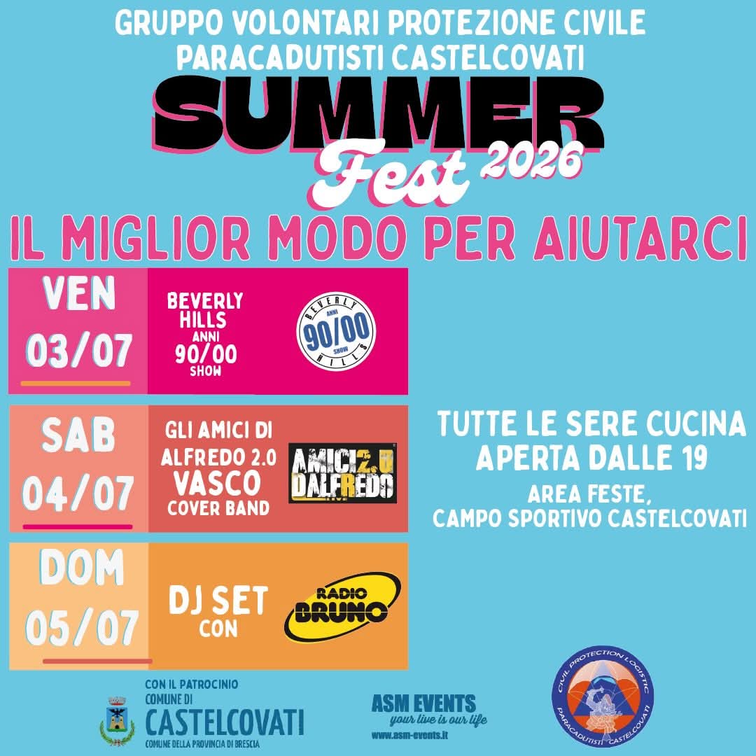 Summer Fest 2026: dal 3 al 5 luglio a Castelcovati