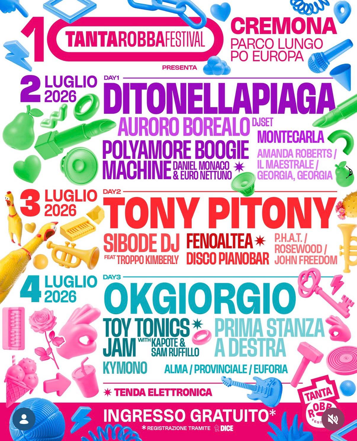Dal 2 al 4 luglio TANTAROBBAFESTIVAL torna a Cremona: tre giorni di musica dal vivo e grandi ospiti sul palco