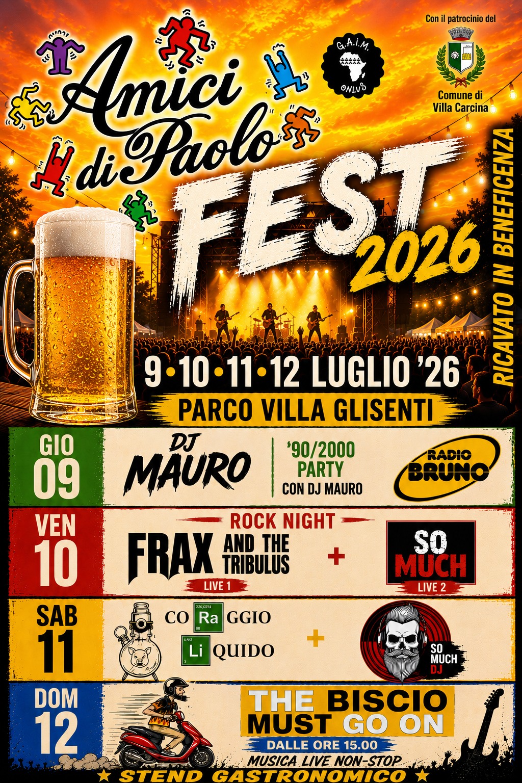Dal 9 al 12 luglio il Parco di Villa Glisenti, a Villa Carcina, ospita l’Amici di Paolo Fest 2026