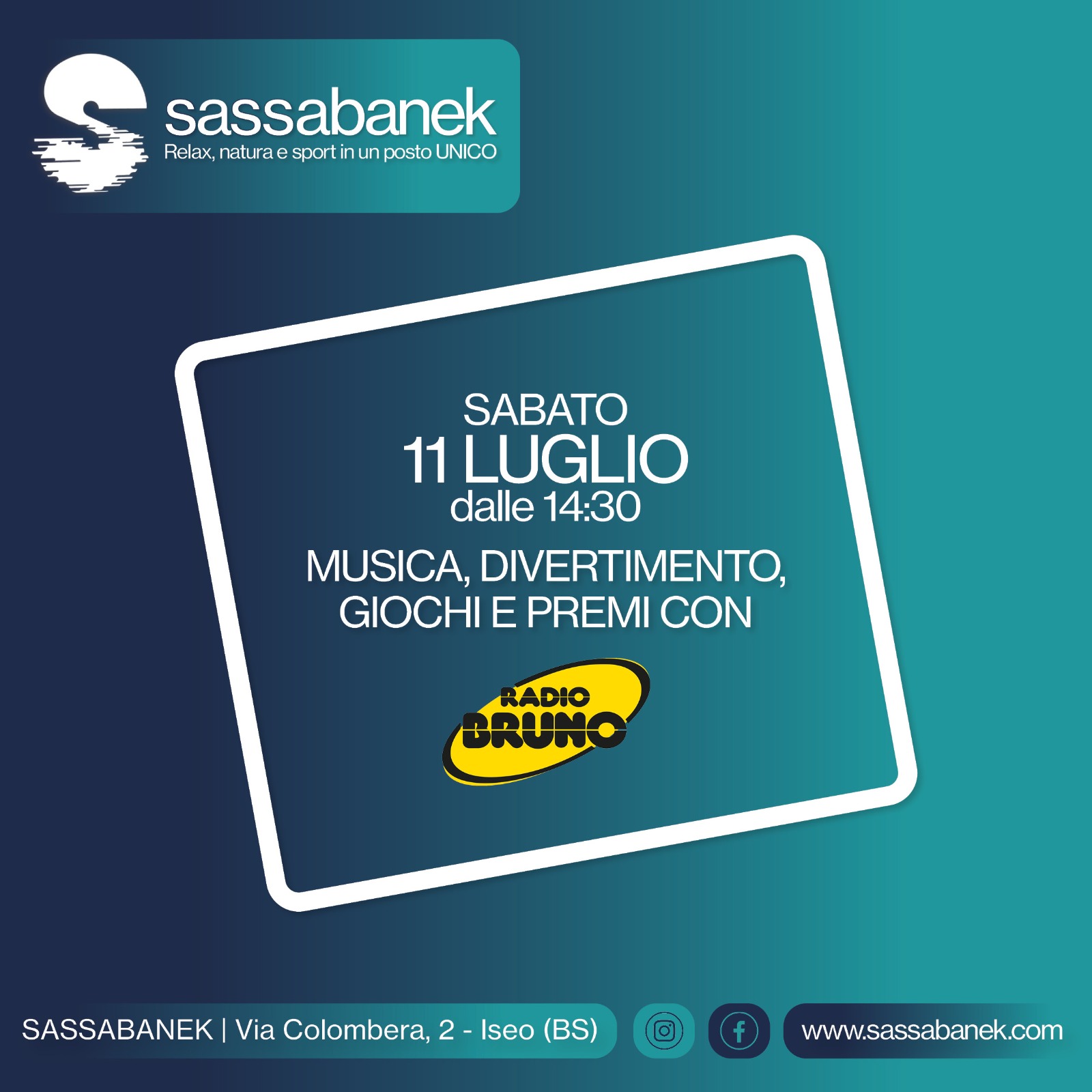 Radio Bruno arriva a Sassabanek: sabato 11 luglio pomeriggio di musica, giochi e premi a Iseo