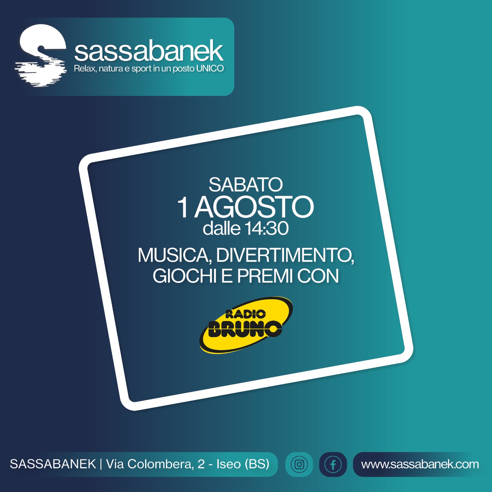 ☀️ Sabato 1 agosto un pomeriggio di musica, divertimento e sorprese ti aspetta a Sassabanek Iseo!