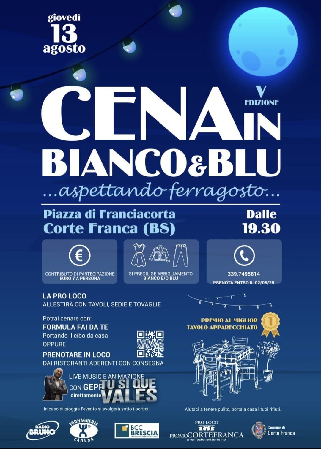 Torna “Cena in Bianco & Blu” a Corte Franca!