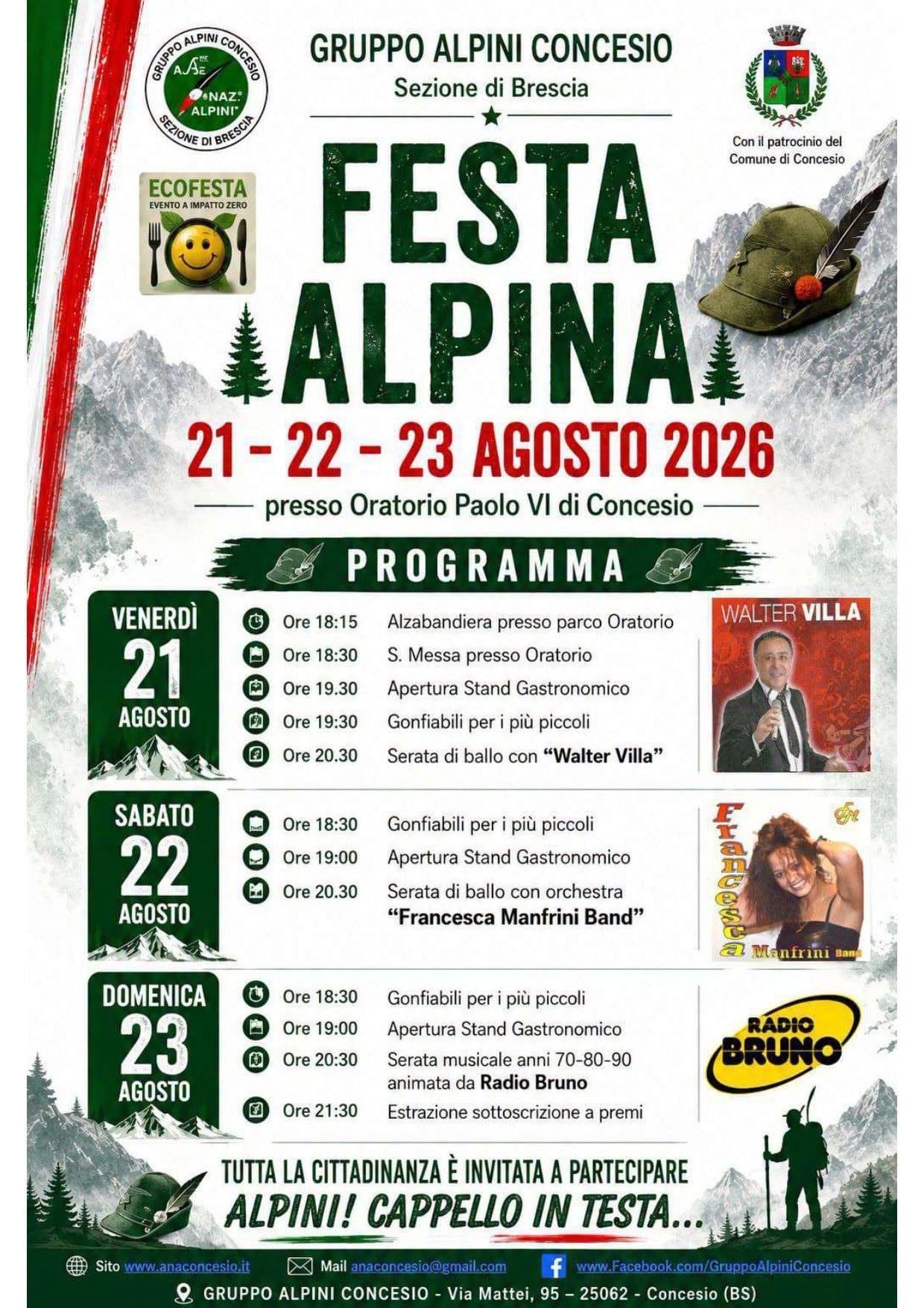 Festa Alpina 2026 a Concesio: tre giorni di musica, tradizione e convivialità con gli Alpini