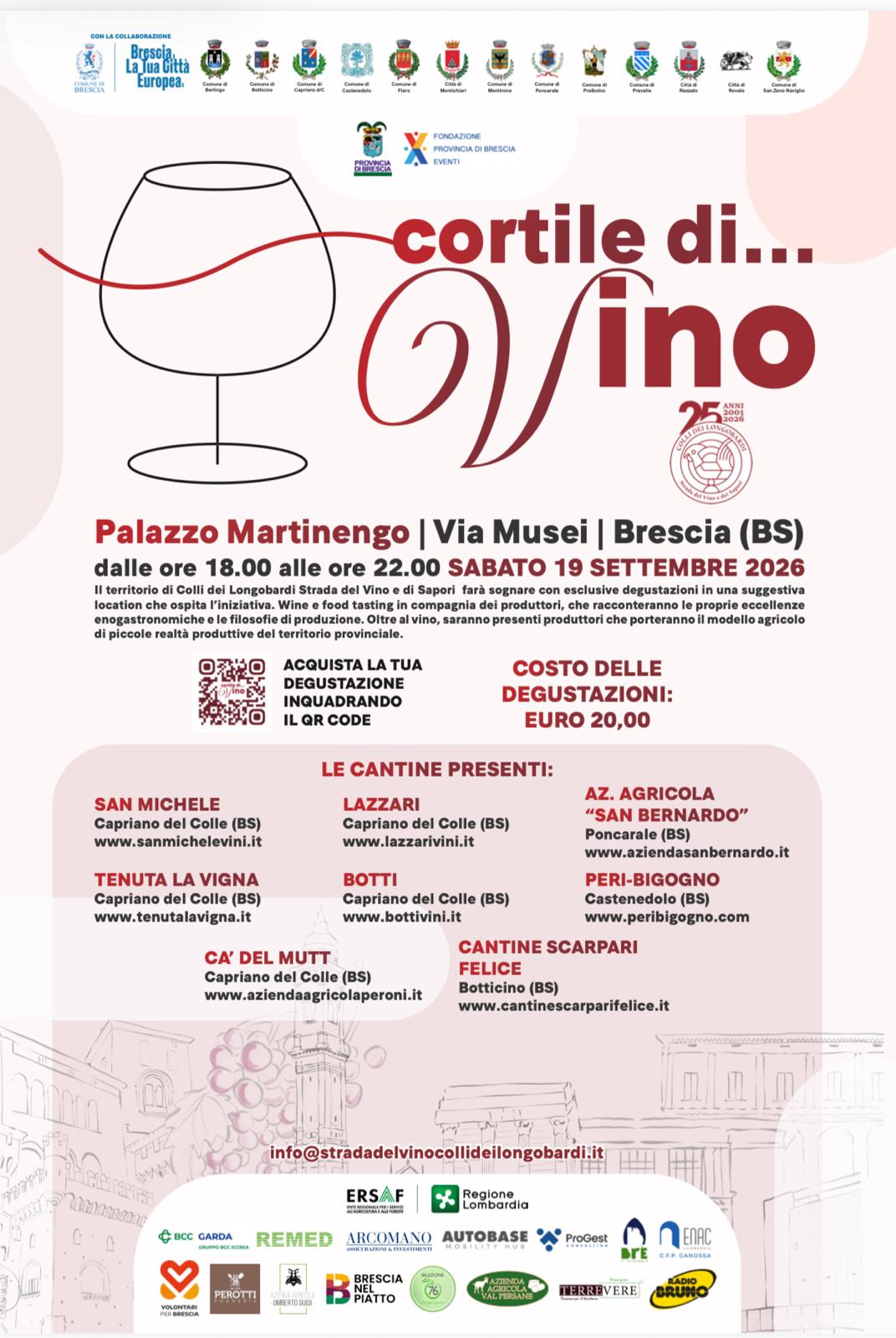 “Cortile di…Vino”, a Palazzo Martinengo una serata dedicata ai vini dei Colli dei Longobardi