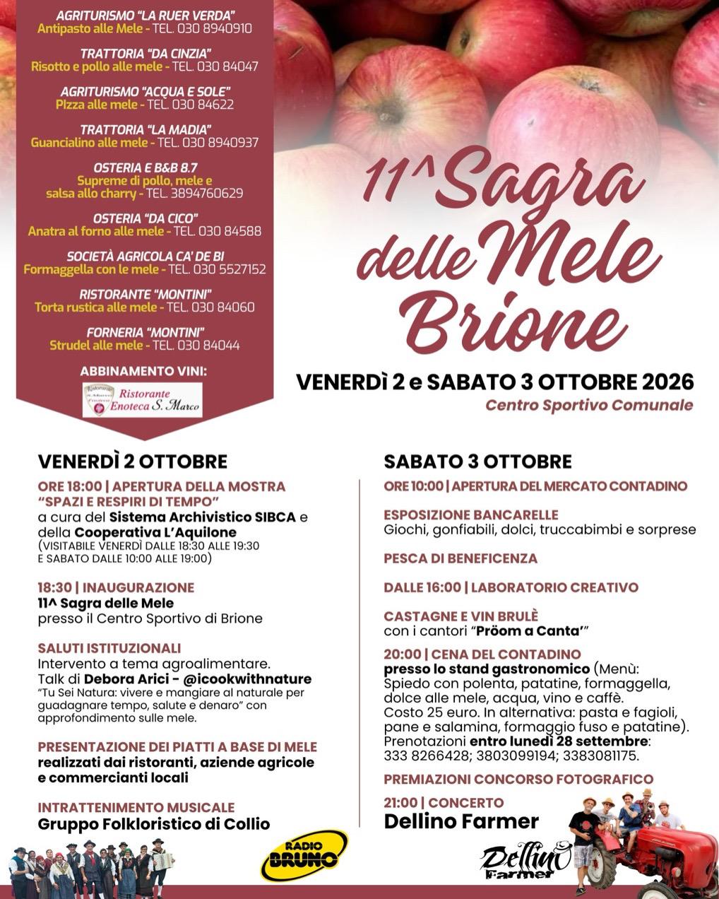 A Brione torna la Sagra delle Mele: due giorni tra sapori, tradizione e musica