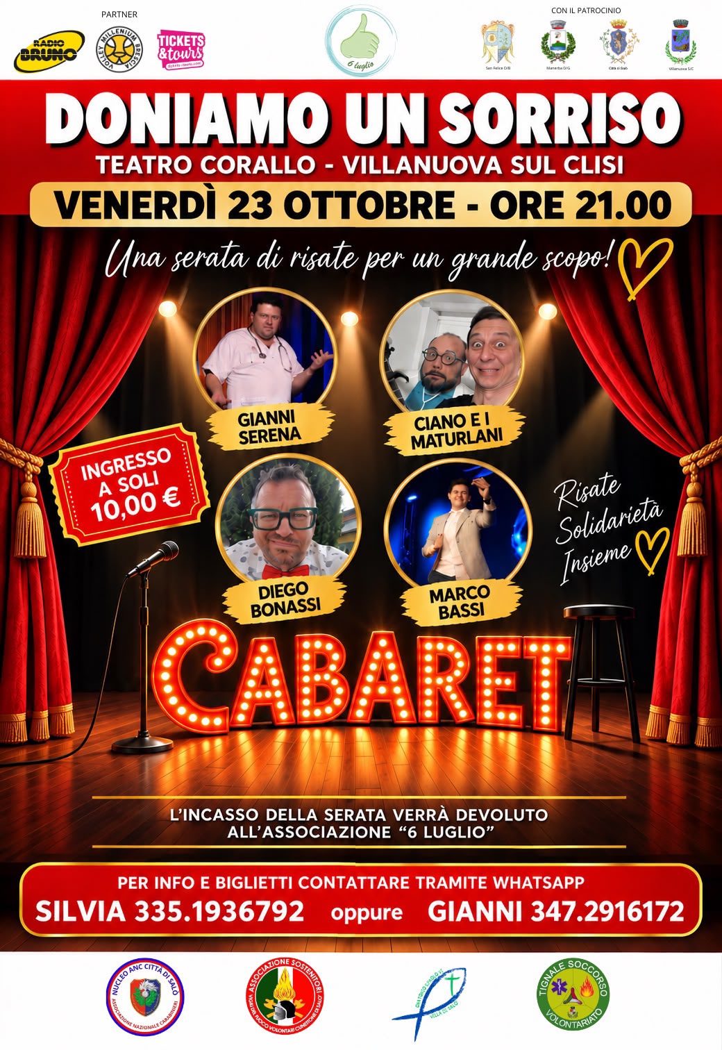 “Doniamo un sorriso”: a Villanuova sul Clisi una serata di cabaret all’insegna della solidarietà